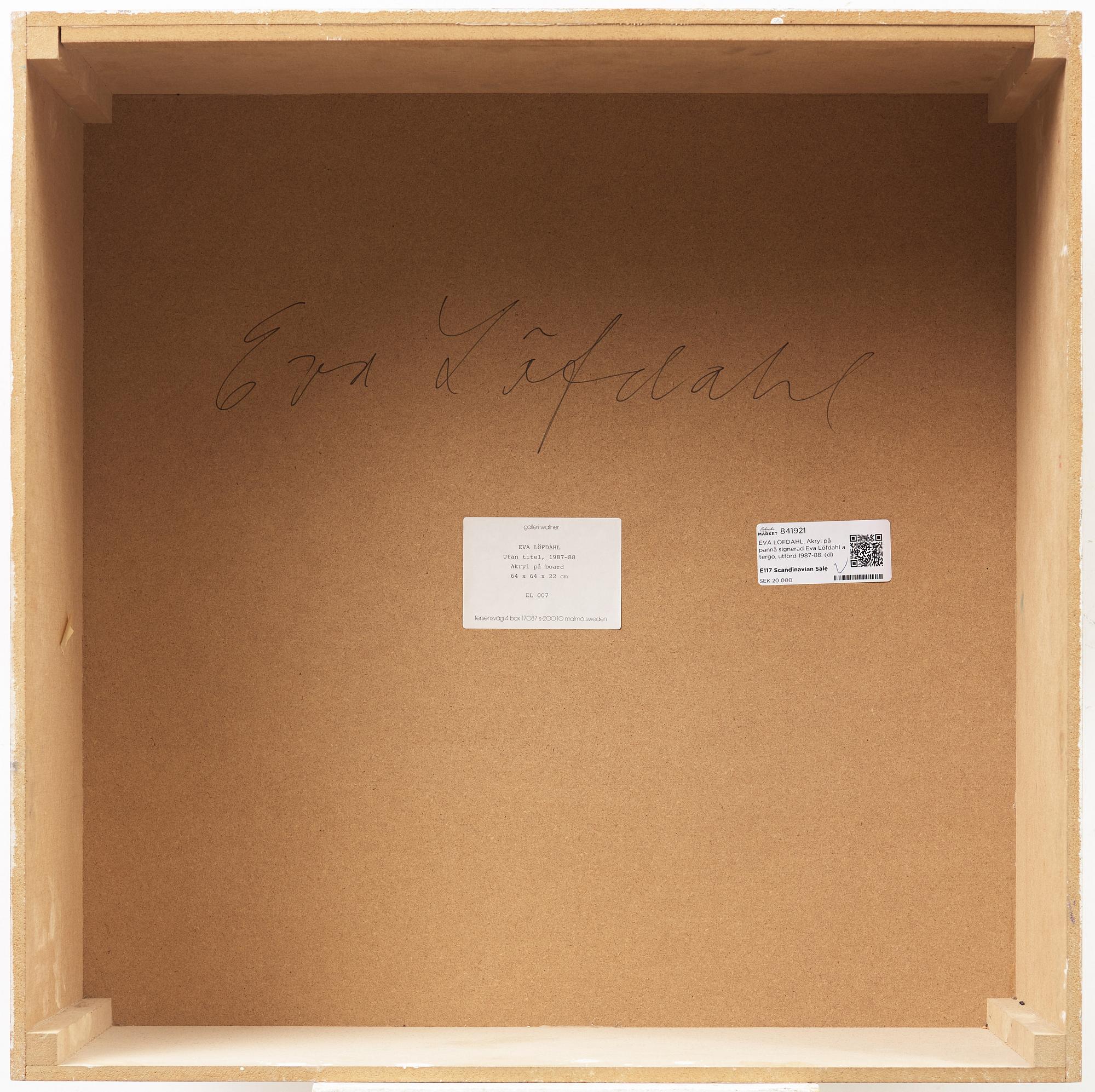 EVA LÖFDAHL, Acrylic on panel signed Eva Löfdahl on verso, executed in 1987-88.