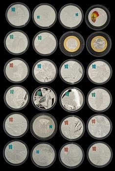 KOKOELMA MUISTORAHOJA, 24 kpl, hopeaa, Olympialaiset, Lontoo 2012.