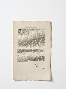 A Swedish share certificate, Ahlingsåhs Manufaktur Werk, No 175, 1728.