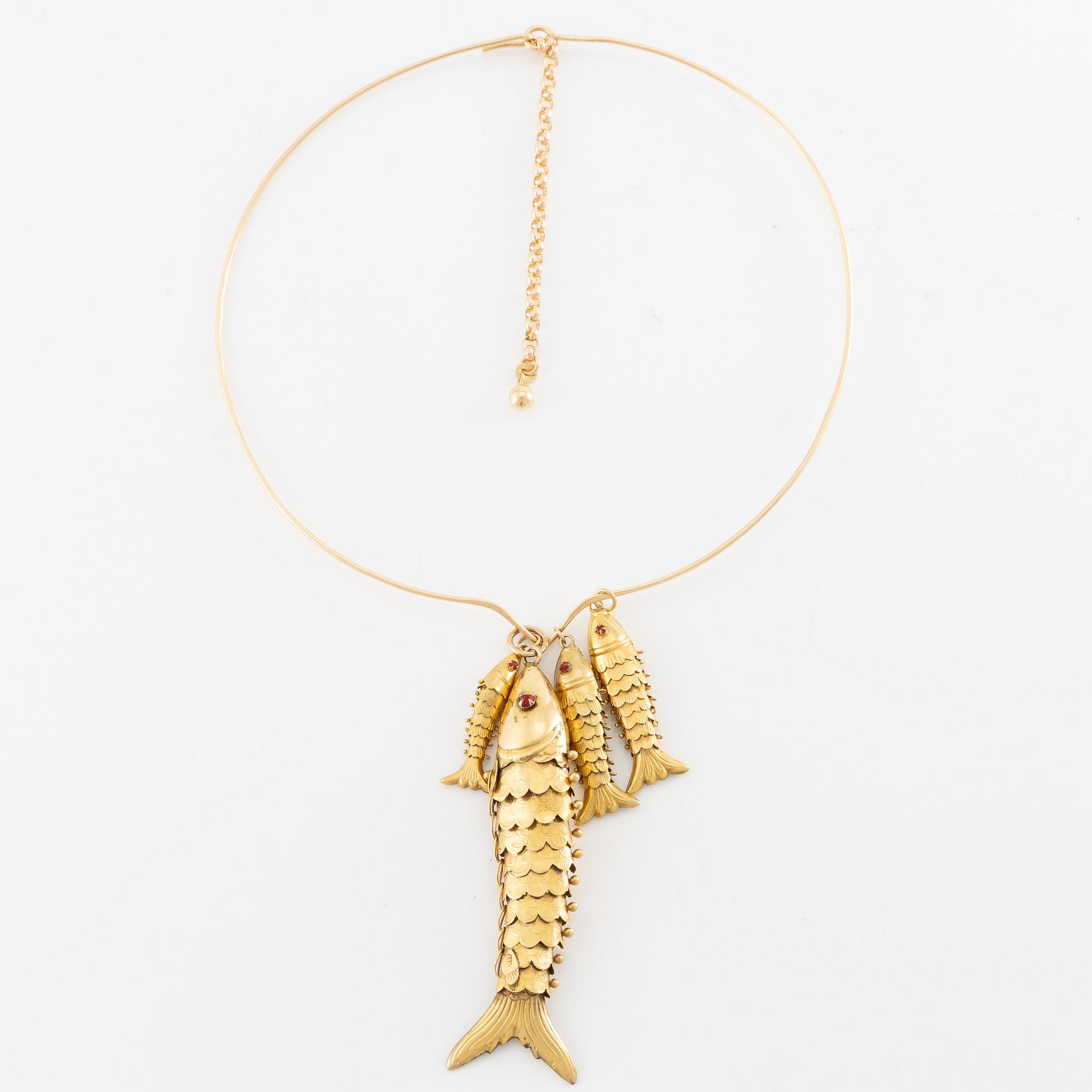 Collier med hängen i form av fiskar, 14K guld.