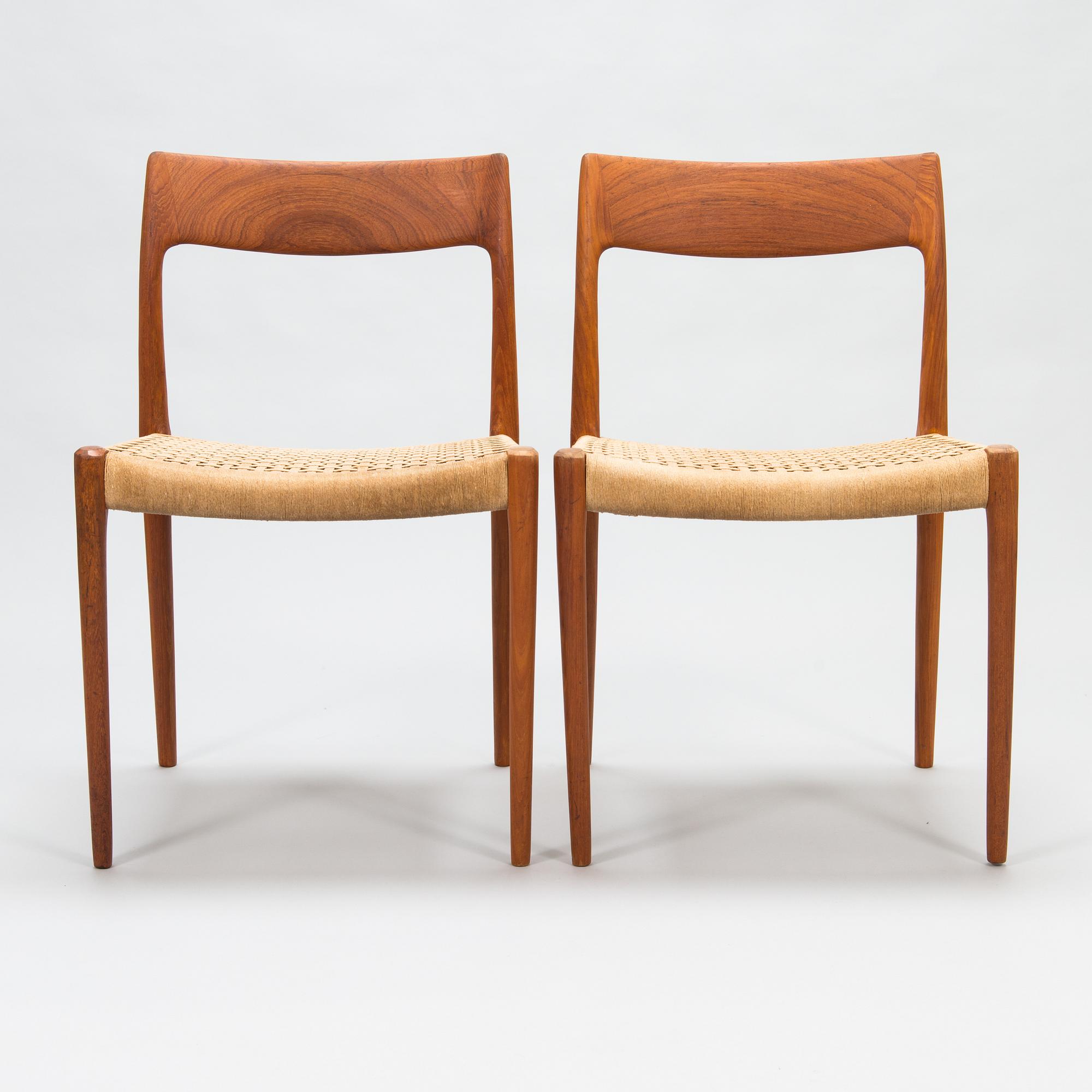 Niels Otto Møller, stolar, 6 st, modell 77, J.L. Møllers Møbelfabrik, Danmark, 1960-tal.