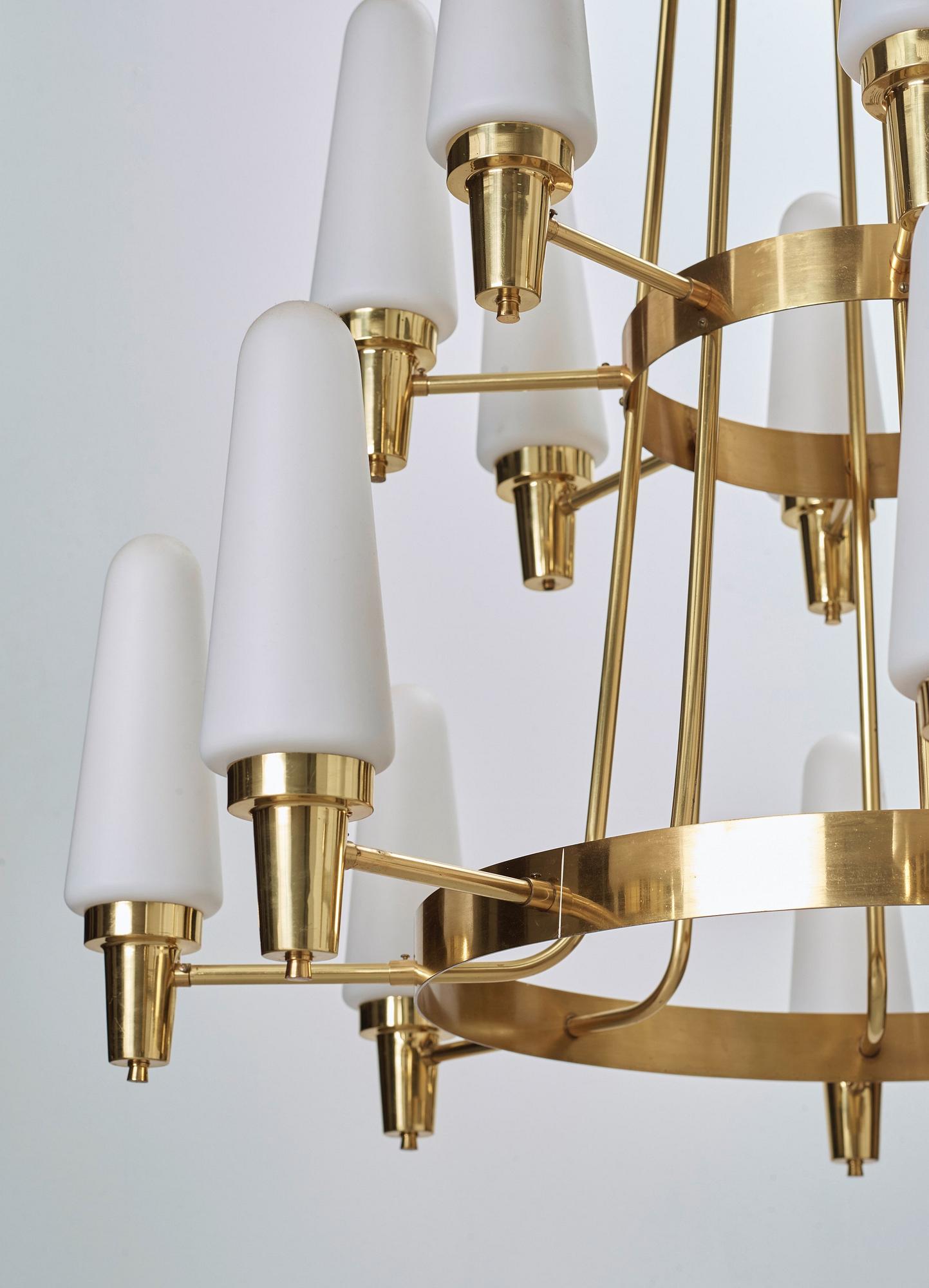 A Swedish 1950's brass chandelier.