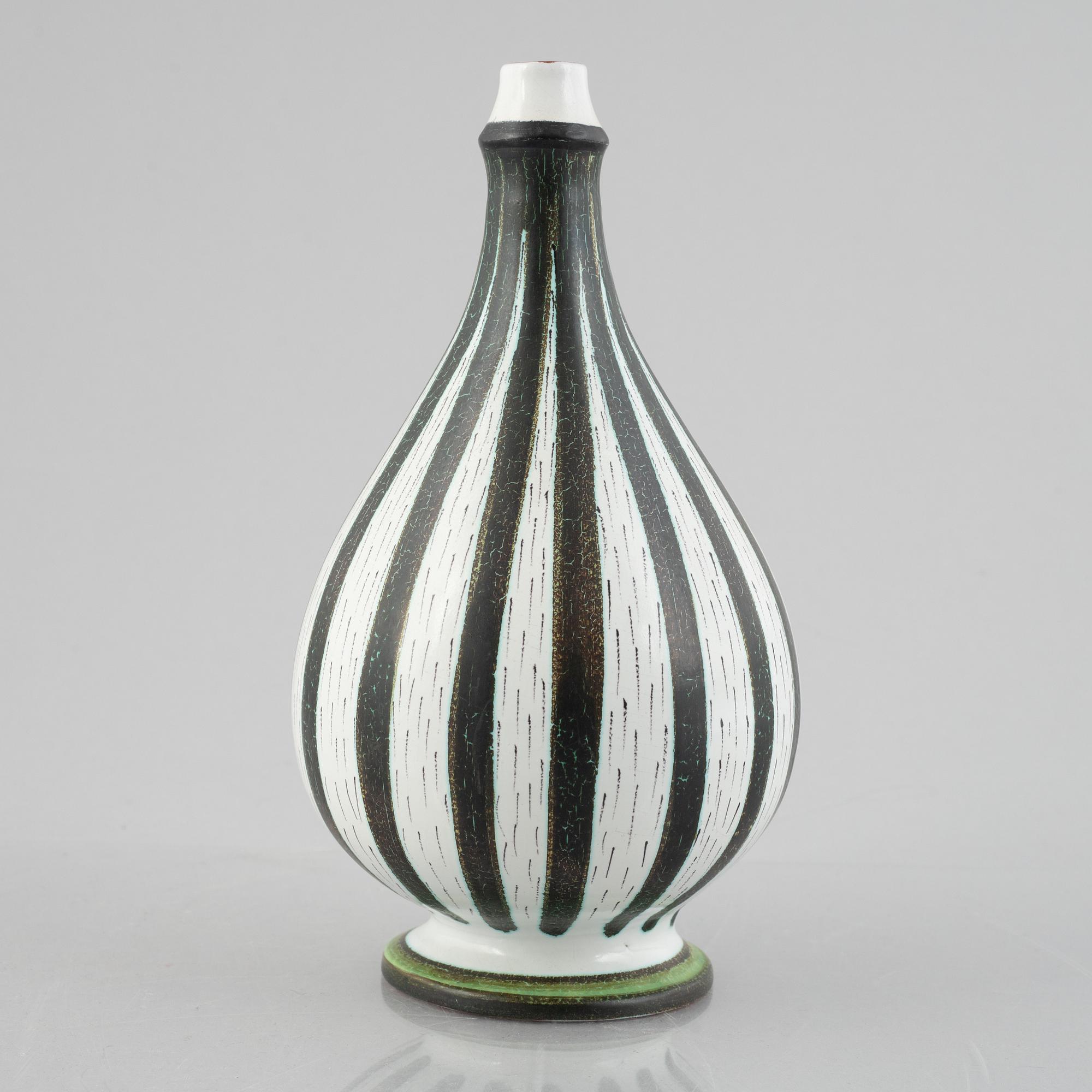 Stig Lindberg, a faience bowl, a dish and table lamp base, Gustavsbergs studio.