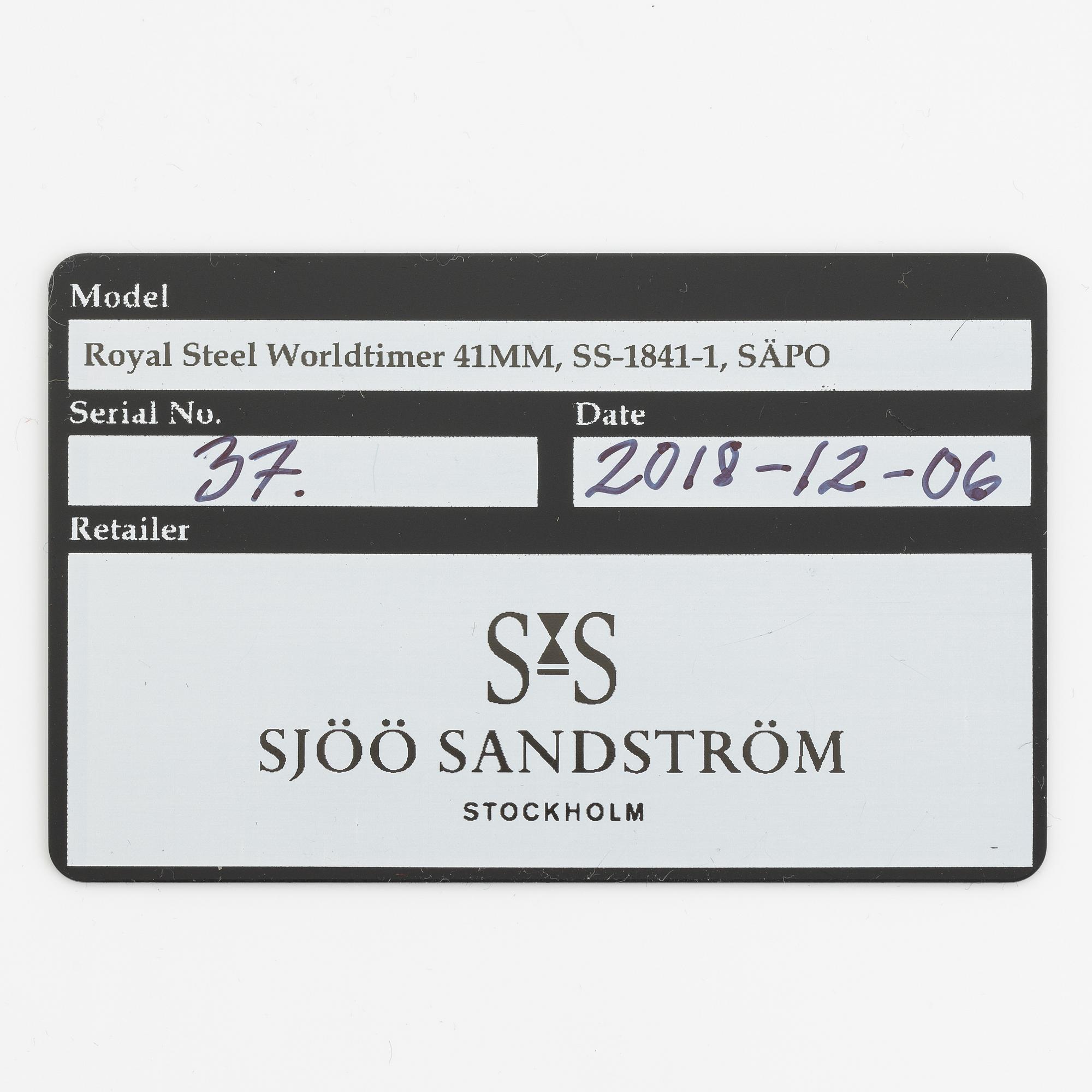 Sjöö Sandström, Royal Steel, Worldtimer, "SÄPO/Swedish Security Service", armbandsur, 41 mm.