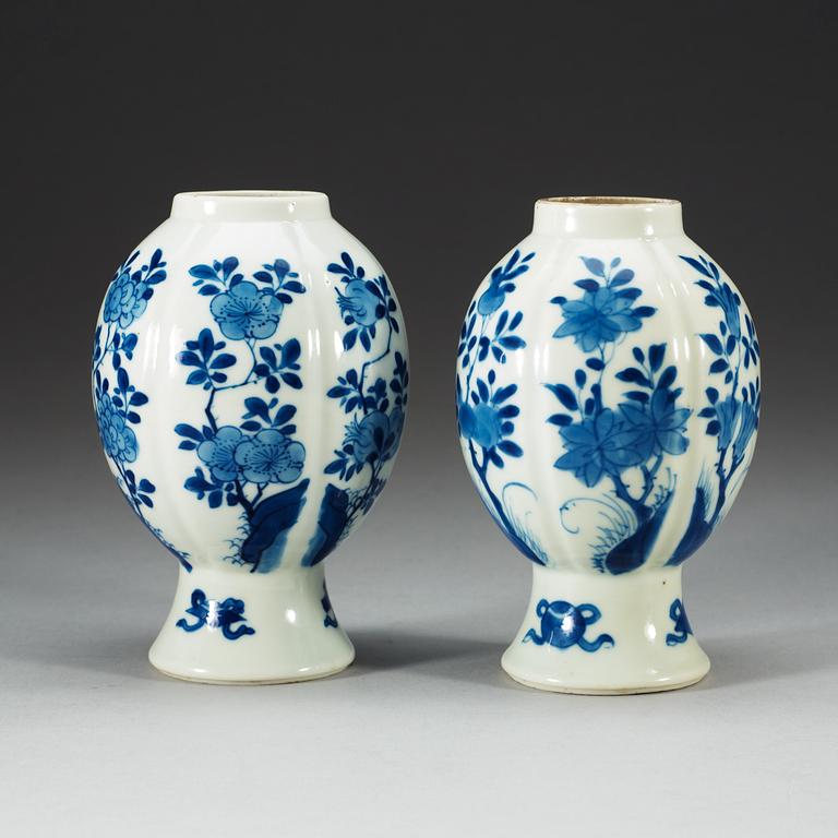 VASER, två stycken, porslin. Qing dynastin, Kangxi (1662-1722).