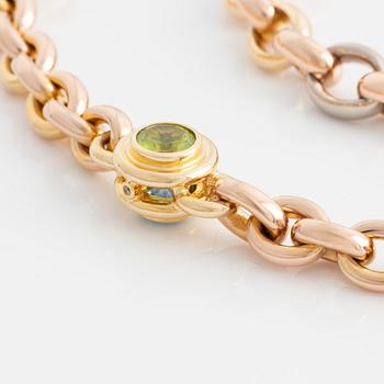 Gaudy, necklace and bracelet with peridot and aquamarines.