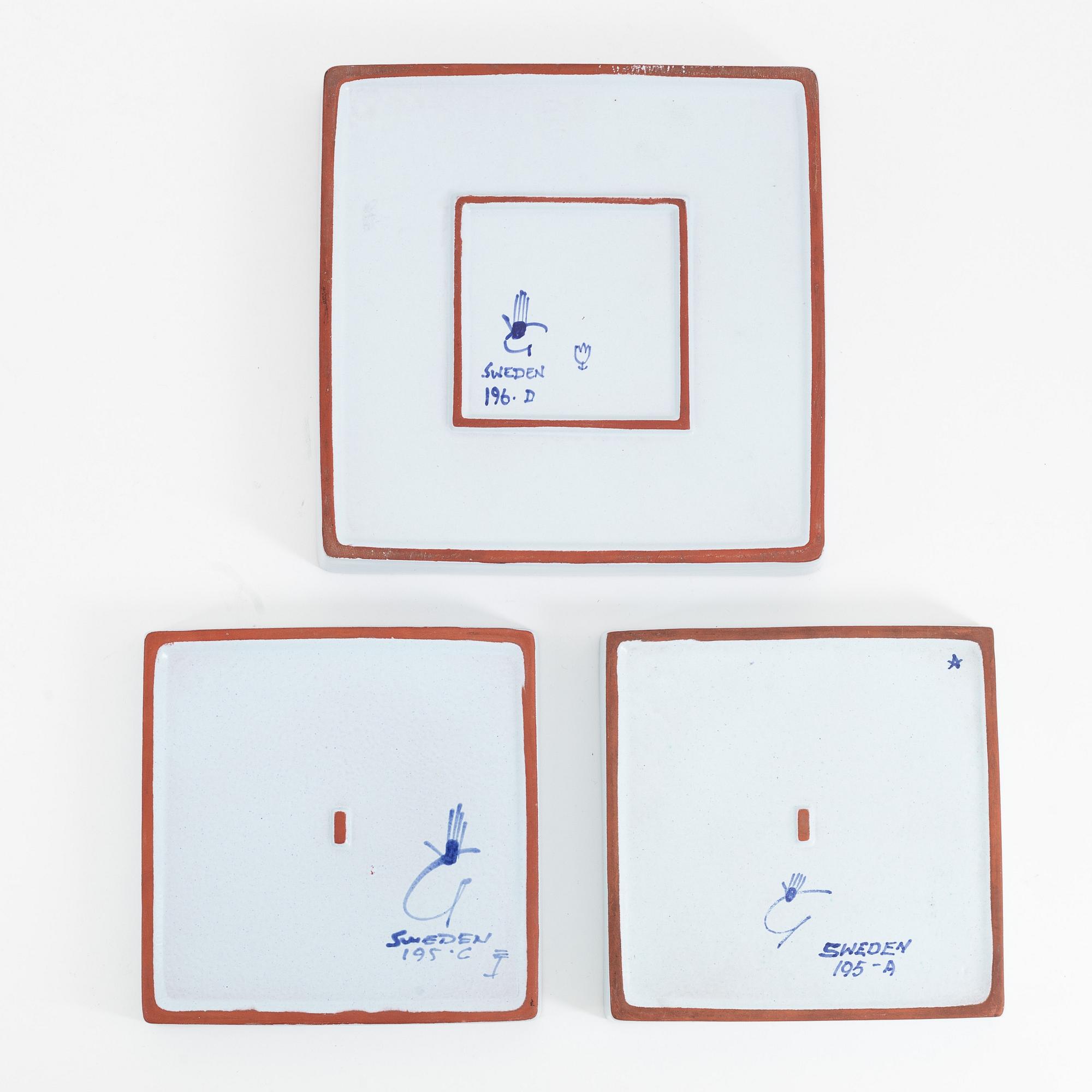 Stig Lindberg, a group of three earthenware 'Karneval' dishes, Gustavsbergs stduio.
