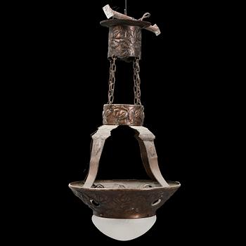 An early 20th Century art noveau copper ceiling light.