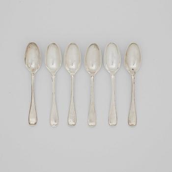 A set of six Swedish 18th century silver dessert-spoons, mark of Lars Boye, Stockholm 1781.