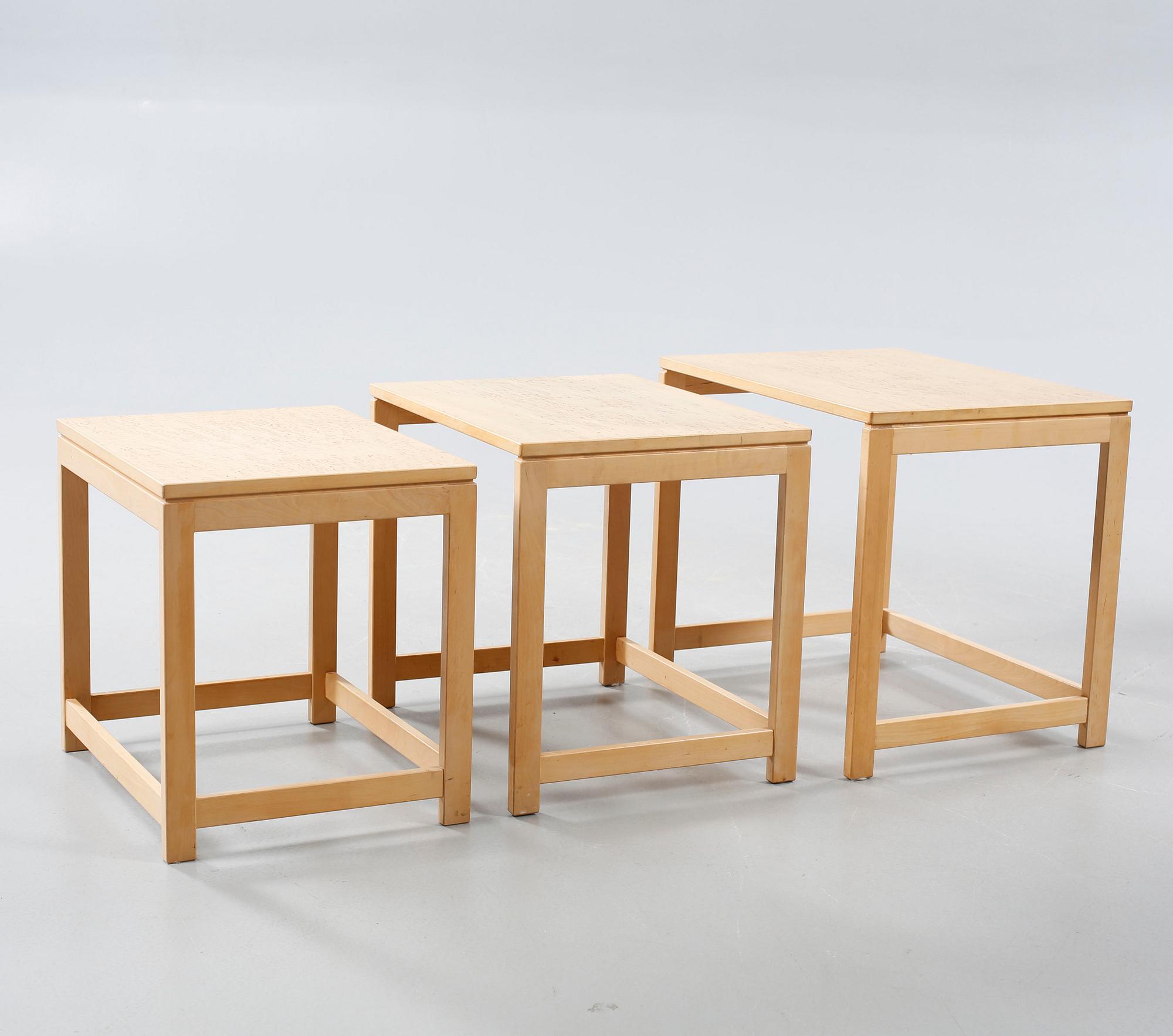 Three small tables named "HE 6040", designed by Hans Ehrlin, Tranås in 1961. Made in the fourth quarter of the 20th cent.