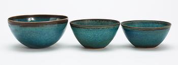 Three Stig Lindberg stoneware bowls, Gustavsberg studio 1959-1964.