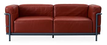 A Le Corbusier, Pierre Jeanneret & Charlotte Perriand brown leather and chromed steel 'LC-3' sofa, Cassina, Italy.