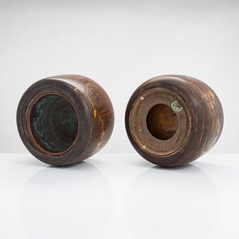 Two Japanese wooden hibachi pots Meiji, Japan. (1868-1912).