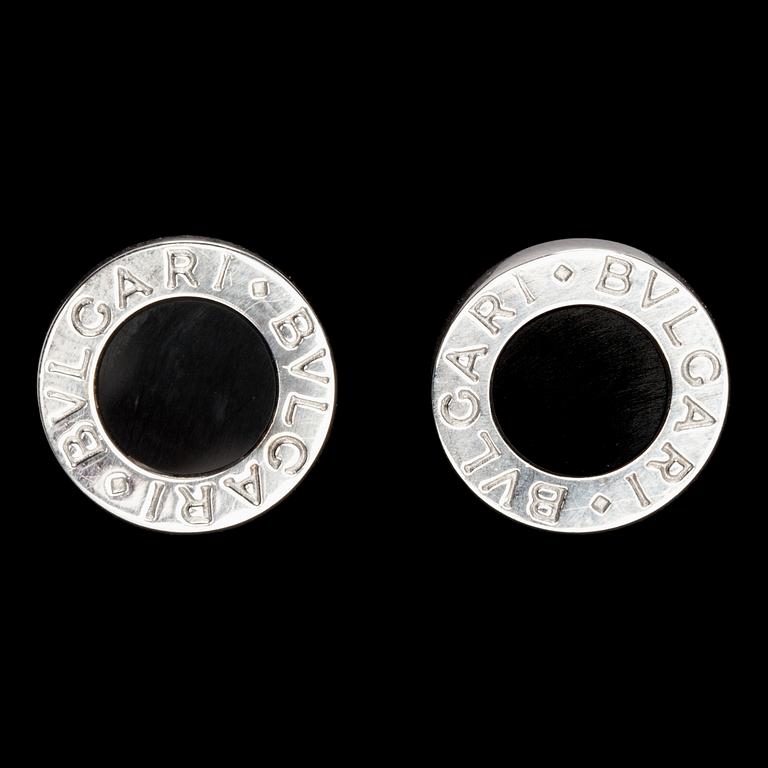 A pair of Bulgari 'Bulgari' white gold and onyx earrings.