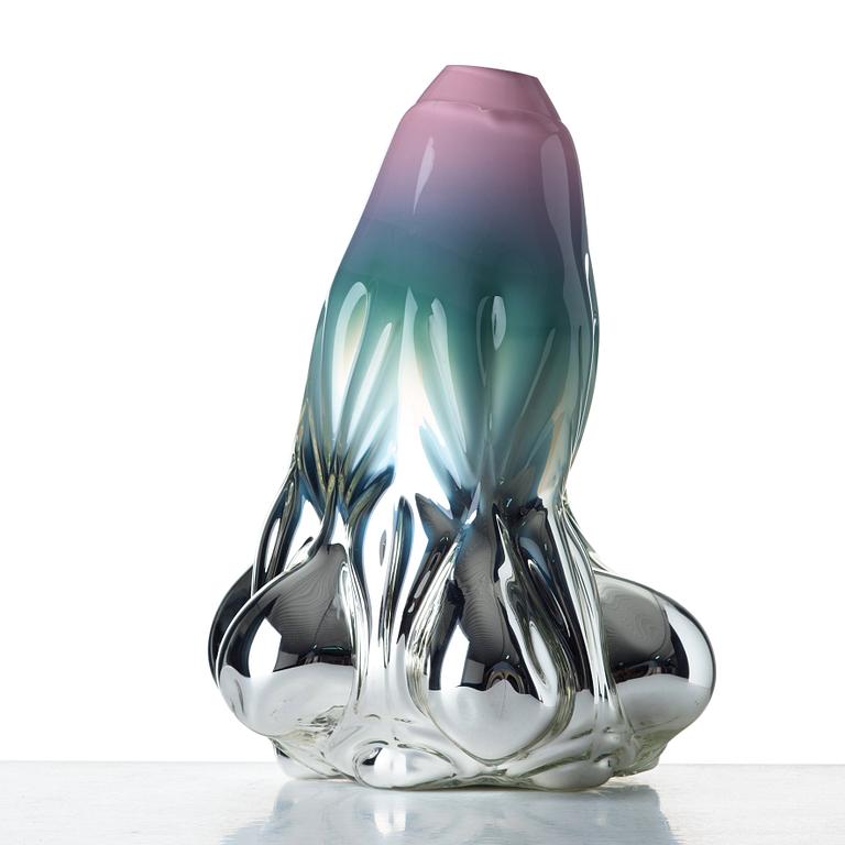 Hanna Hansdotter, a "Dripping print" glass sculpture, The Glass Factory, Boda Glasbruk, Sweden 2018.