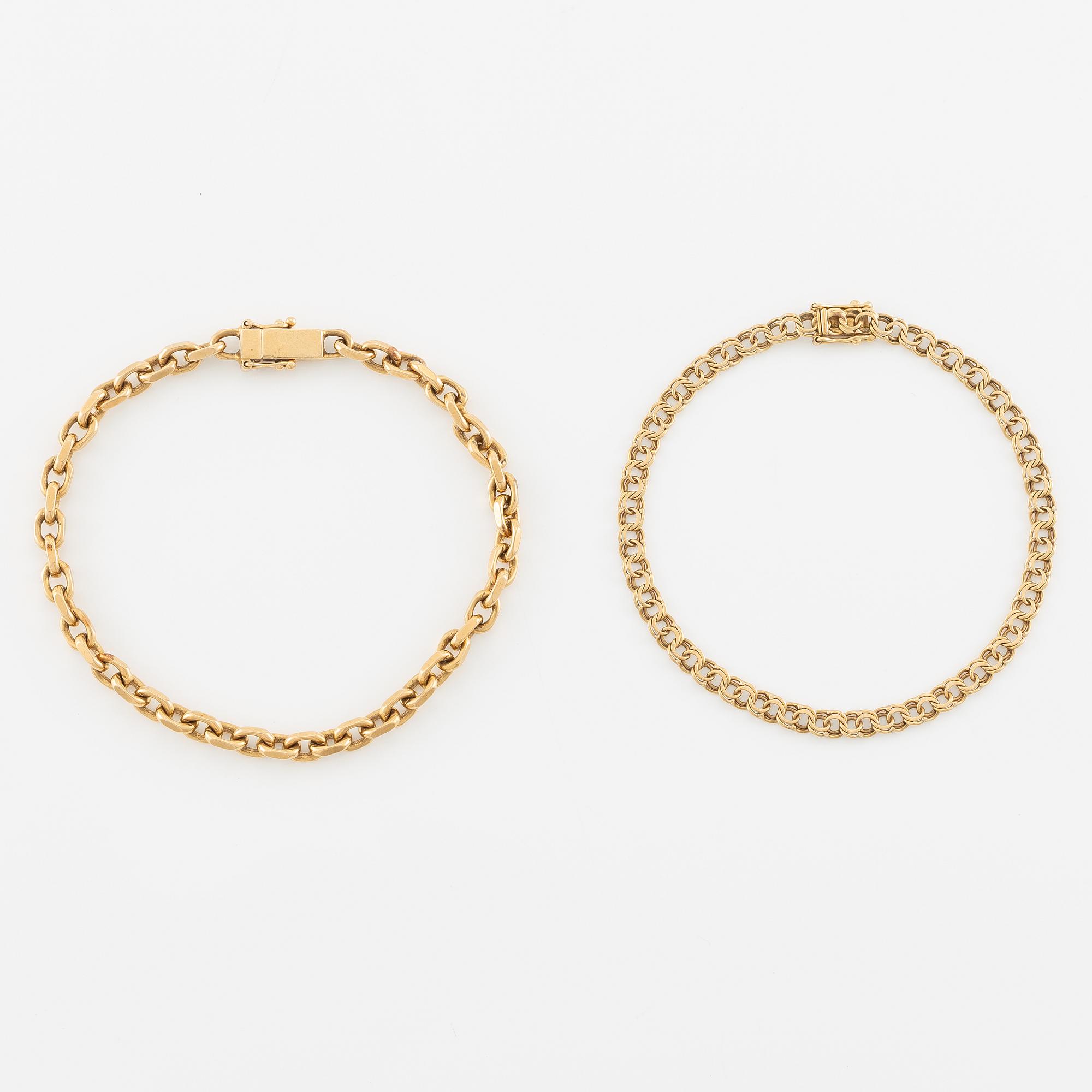 Bracelets, 2 pcs, 18K gold, of which one by Balestra.