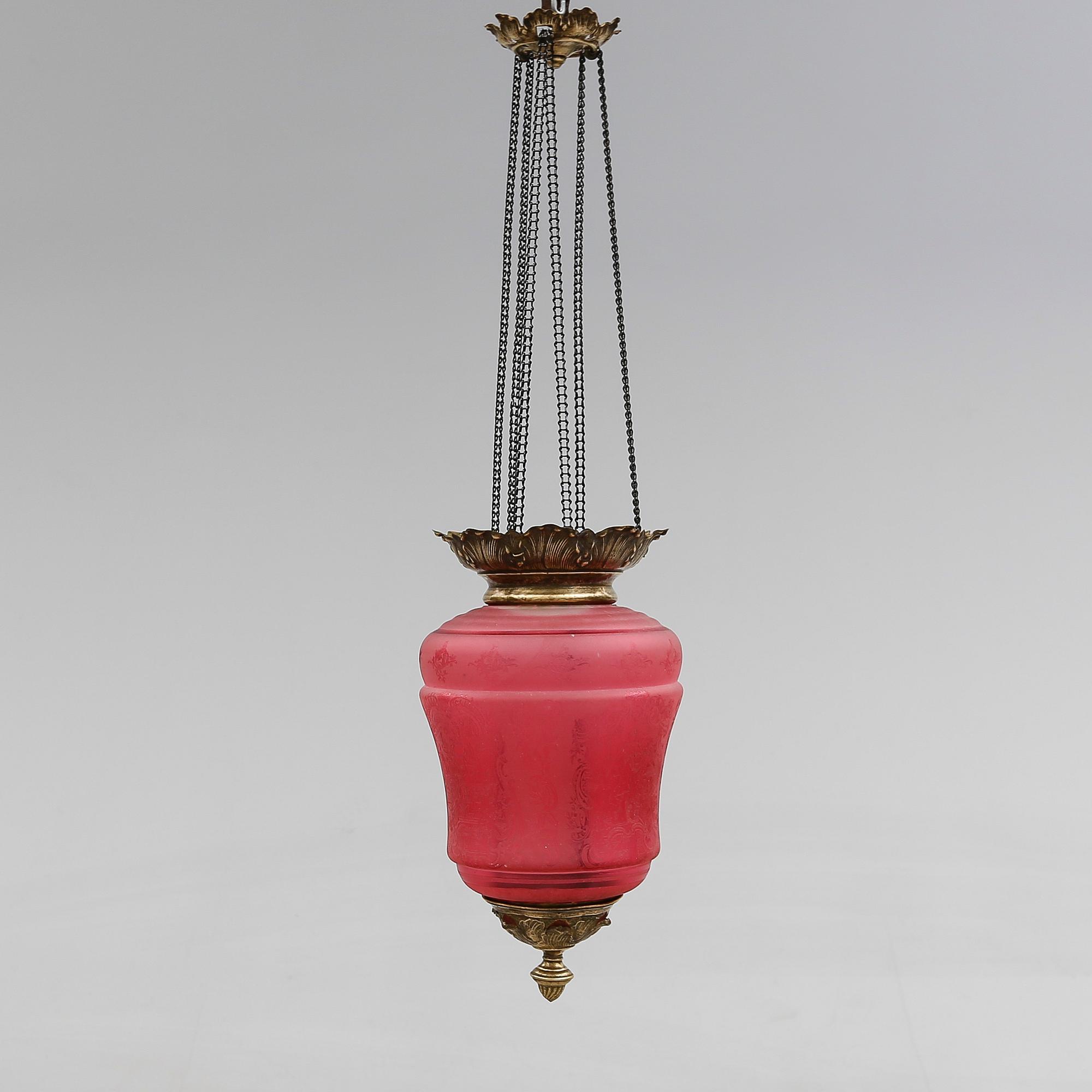MÅNSKENSAMPEL, rosa glas, omkring år 1900. Höjd ca 40 cm.