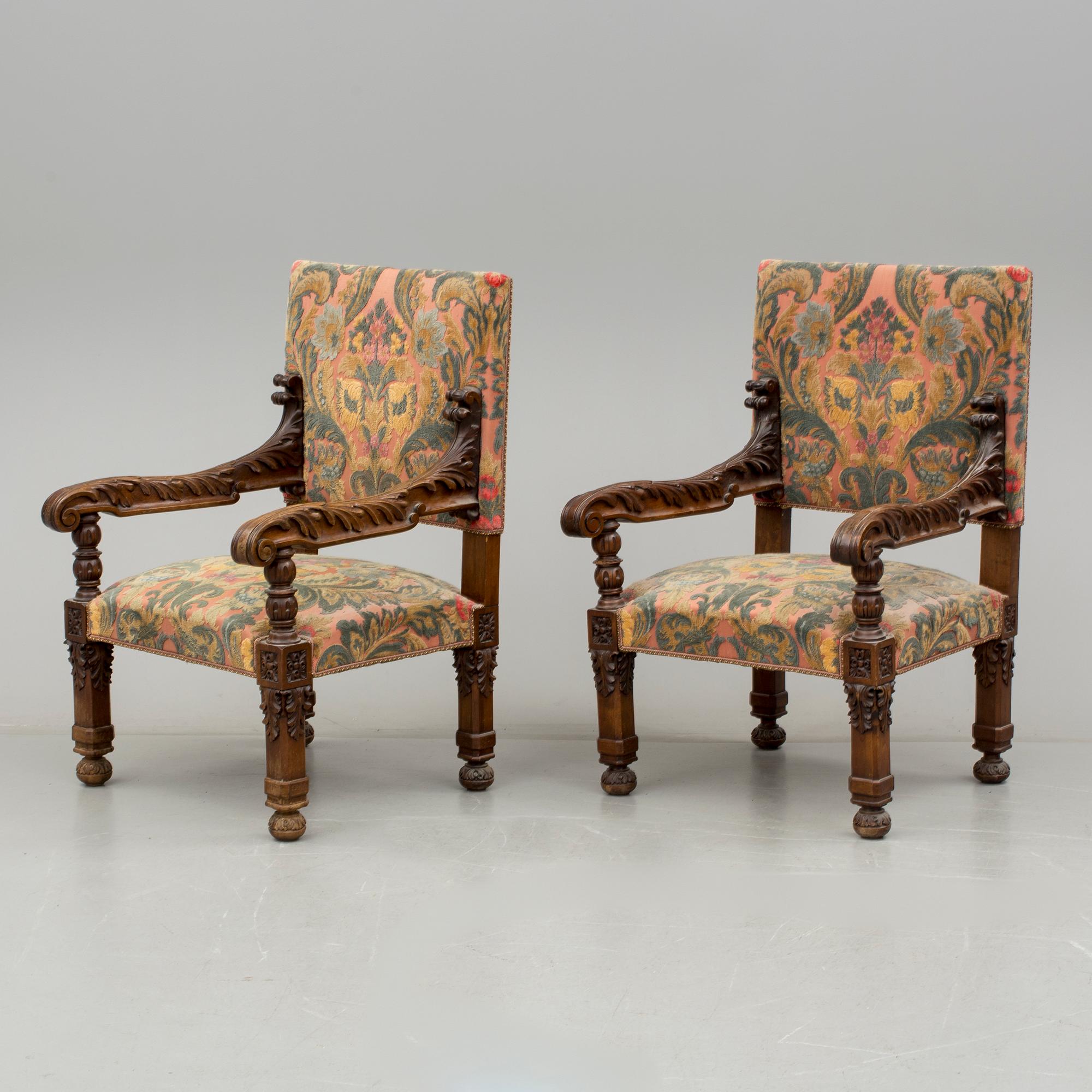 KARMSTOLAR, ett par, barockstil, 1900-talets första hälft.