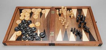 SCHACKSPEL/BACKGAMMON, trä, 1900-tal.