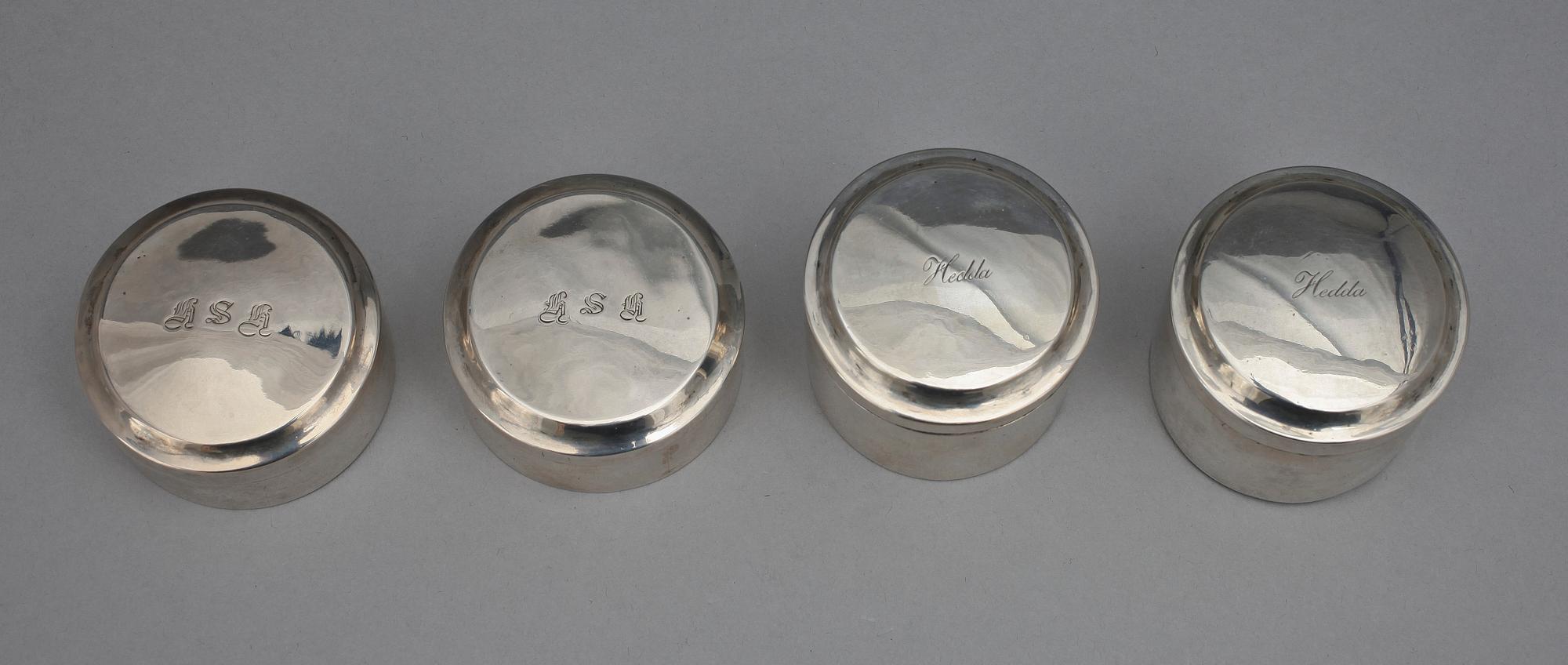 DOSOR, 4 st, silver, bla Johannes Lagerdahl, Eksjö (1797-1804), 1700/1800-tal. Vikt ca 288 g.