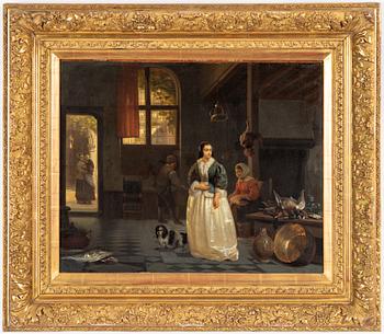 Willem I Linning, Interior with Young Woman and Dog.