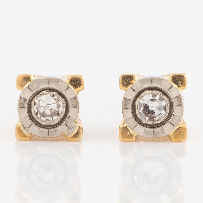 Earrings, 18K gold with small octagon-cut diamonds.