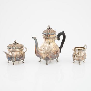 Kaffeservis 3 delar, rokokostil,  sterlingsilver, Axel Salomonsen, Danmark, (1933-77).
