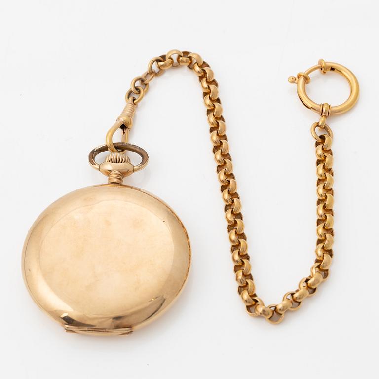 Omega, pocket watch, hunter, 14K gold, 51.5 mm.