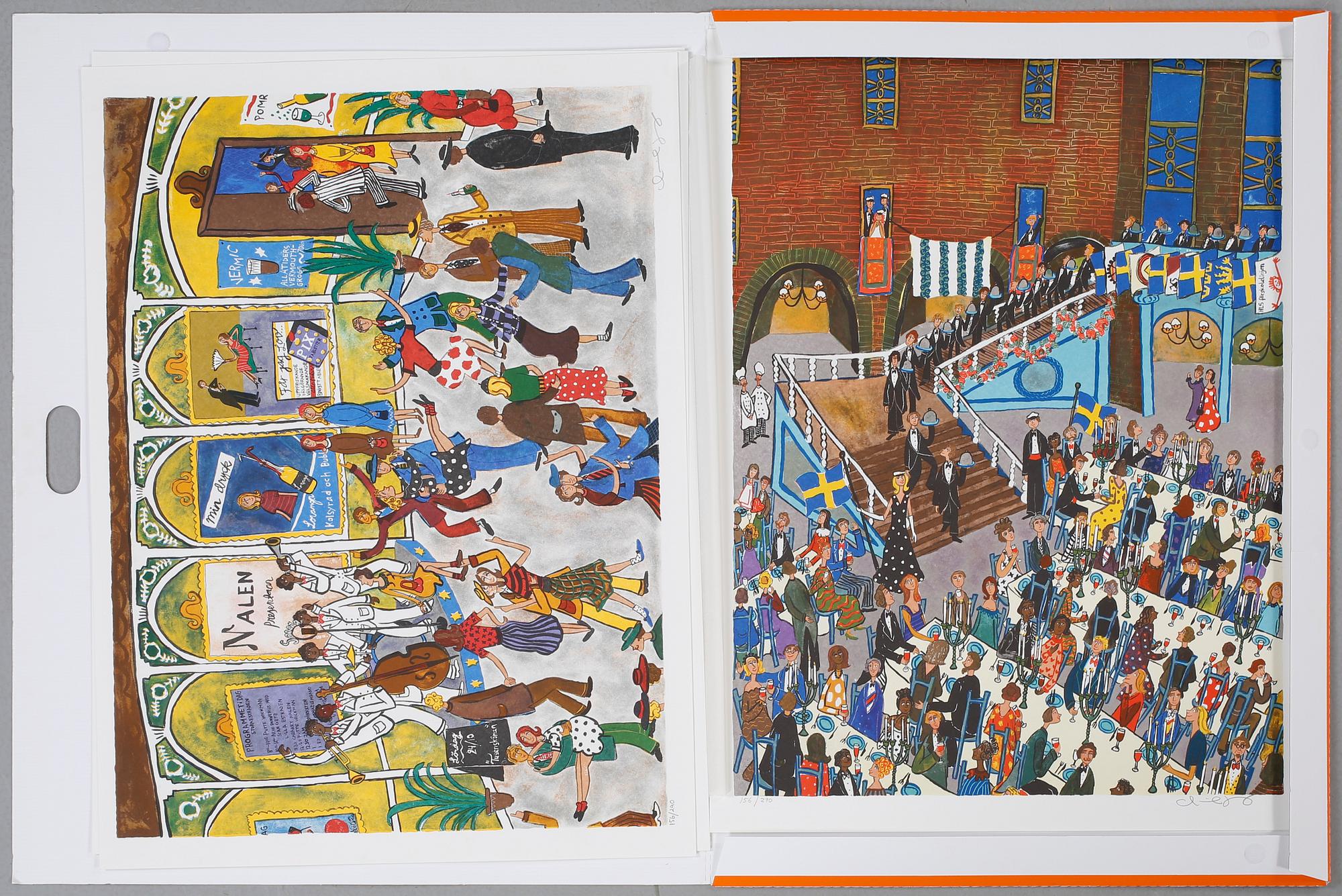 MARIKA LANG, 5 st färglitografier i mappen "Flärd", signerade och numrerade 156/290.