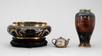 PARTI CLOISONNÉ, 3 delar, orientalisk, 1800/1900-tal.