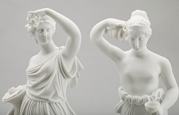 FIGURINER, 2 st, parian, 1900-tal, större modell.