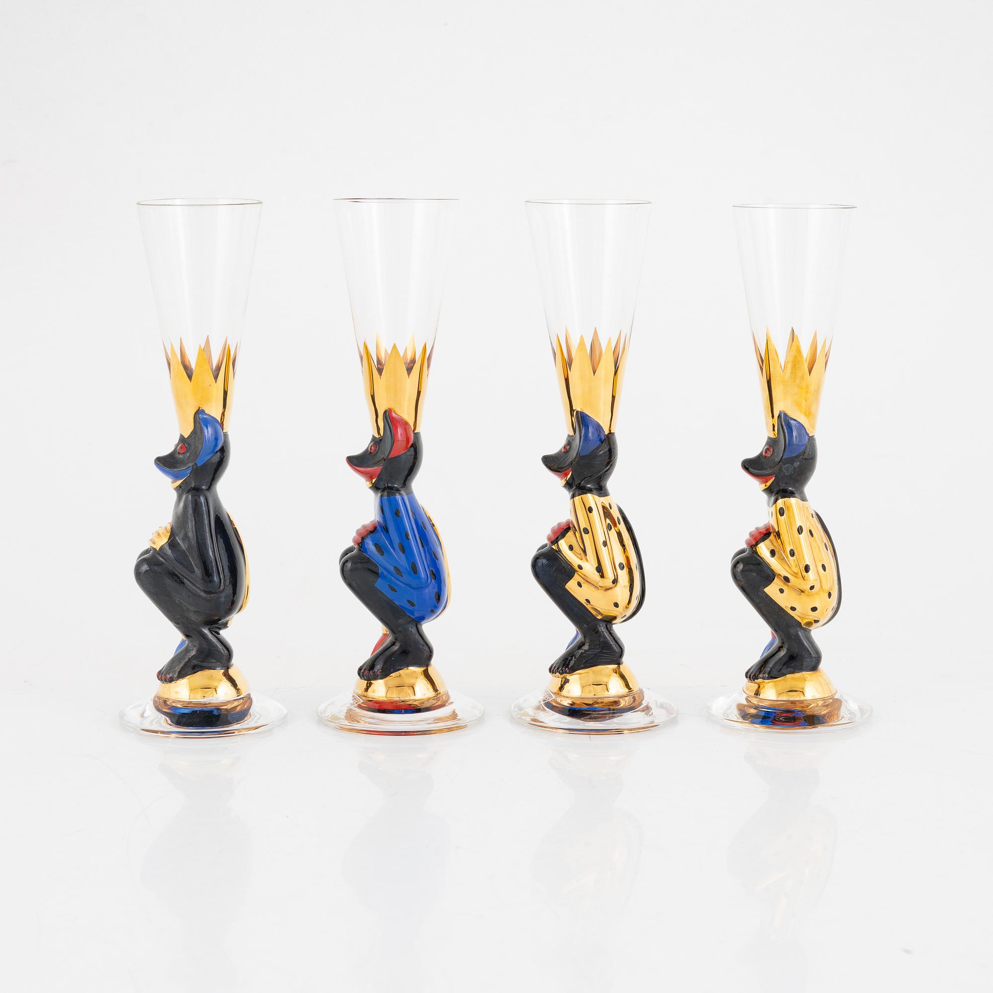 Gunnar Cyrén, snapsglas, 4 st, sk djävulsglas, "Nobel", Orrefors.