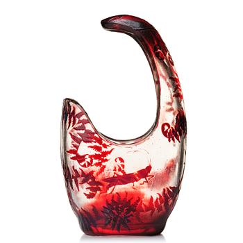 38. Emile Gallé, an asymmetrical Art Nouveau fire polished cameo glass vase, Nancy, France.