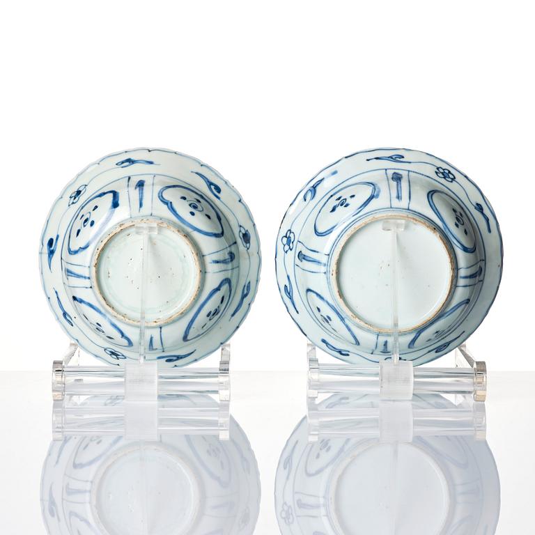 Two blue and white 'klapmutz' dishes, Ming dynasty, Wanli (1572-1620).