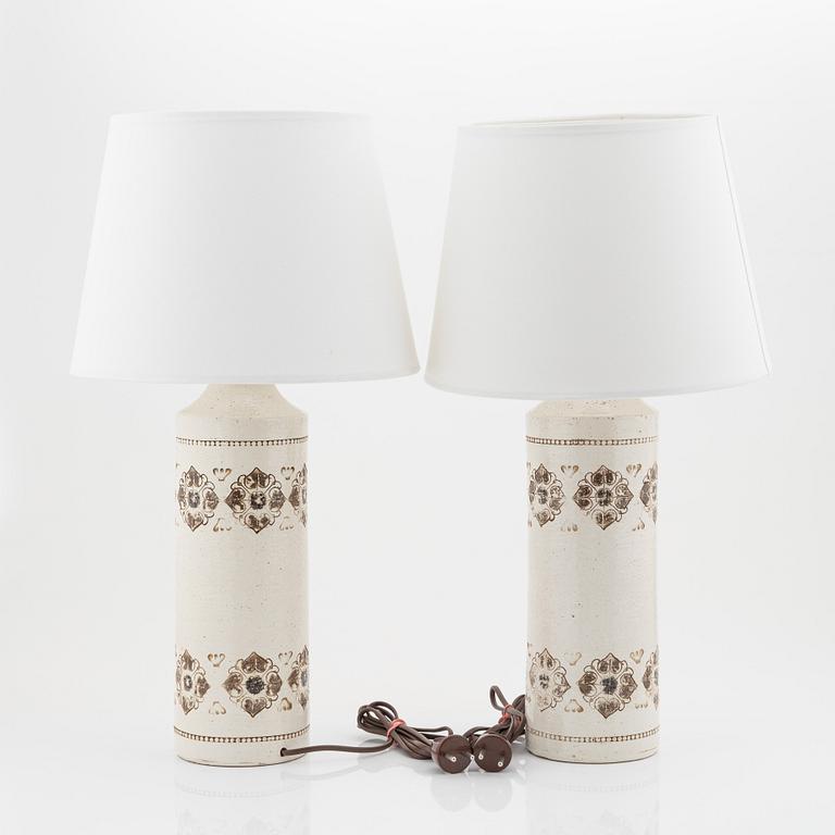 A pair of stoneware tablelamps, Bitossi for Bergboms, Sweden, 1970's.