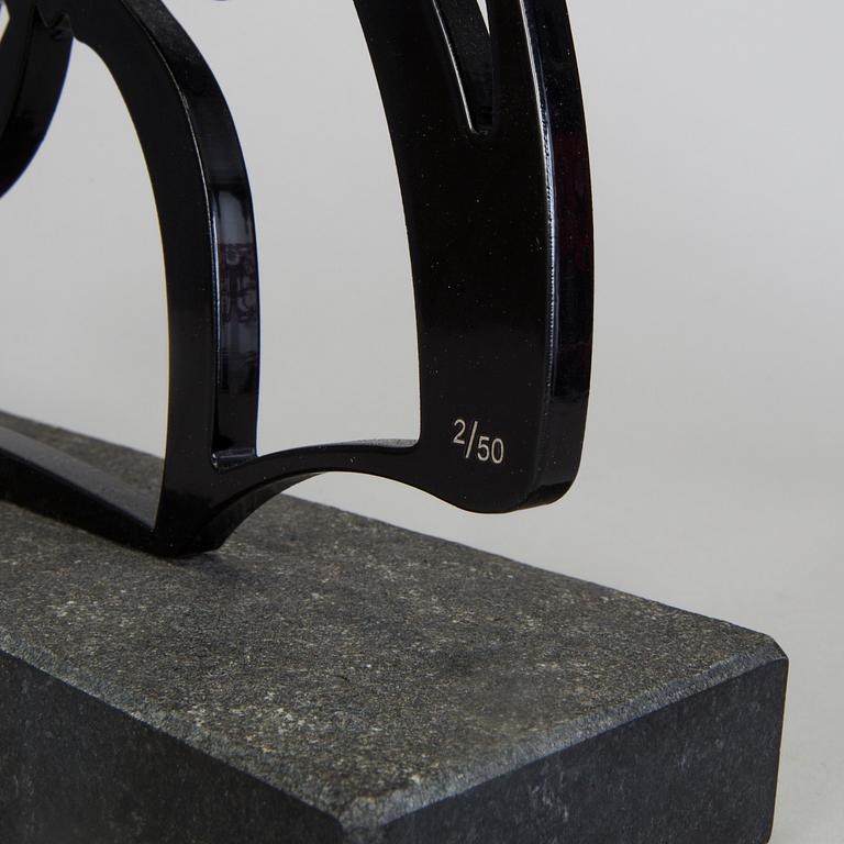 CARL FREDRIK REUTERSWÄRD, culpture, black painted steel on base of stone, signed CFR and numbered 2/50.