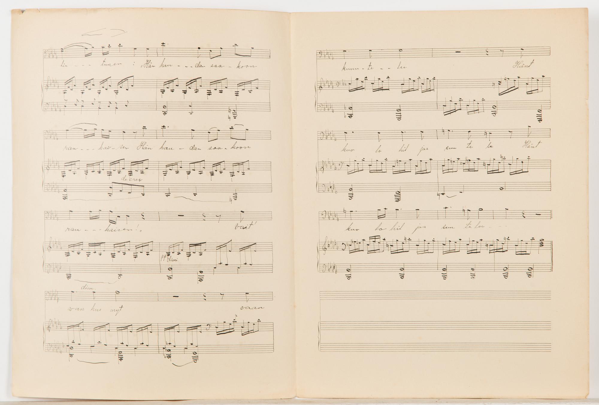 Oskar Merikanto, handwritten sheet music, "Miksi laulan" op. 20, no. 2 of three songs, 4 pages, probably comp. in 1894.