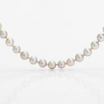 Helminauha ja korvakorut, 18K valkokultaa, hopeaa ja viljellyt helmet.