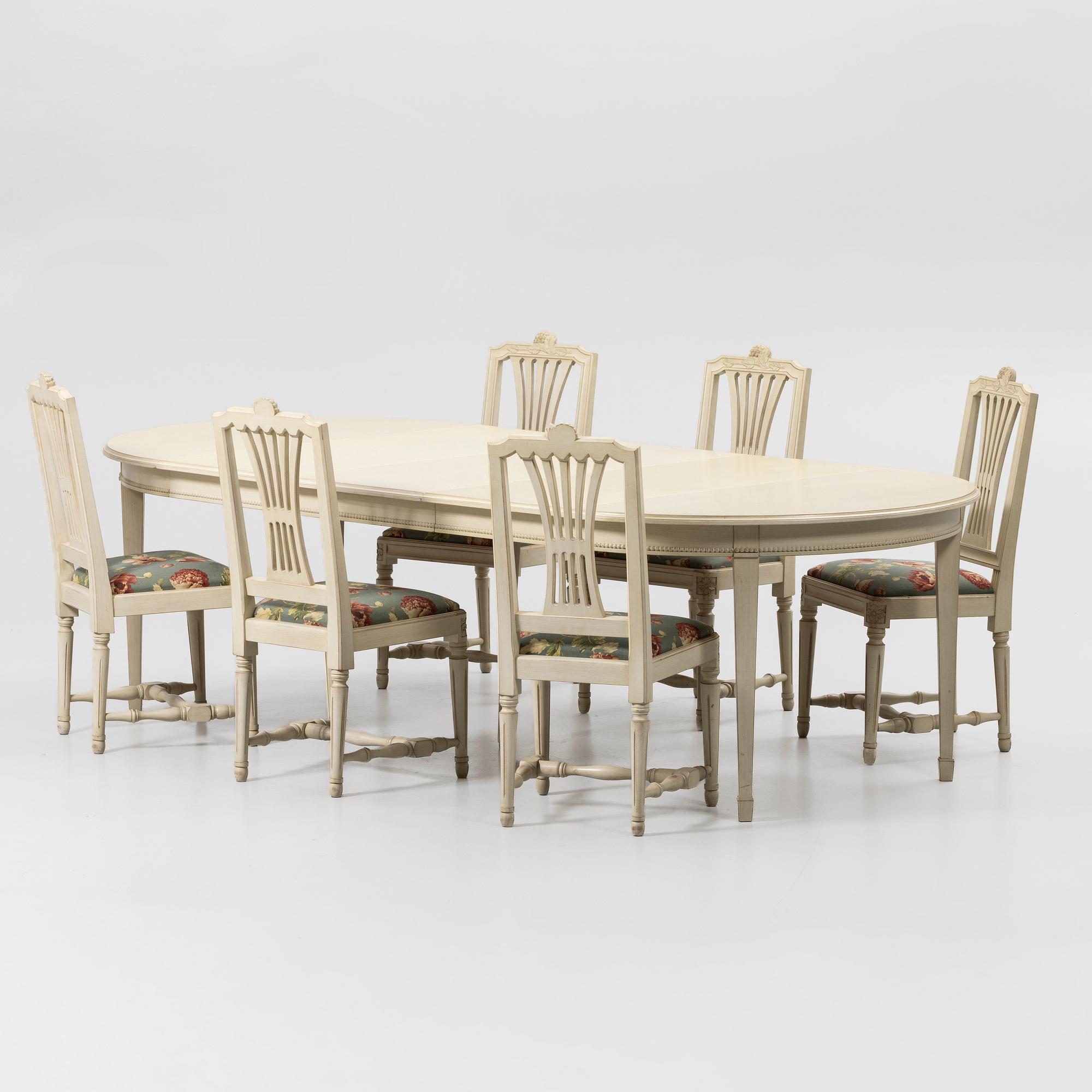 Dining set, 7 pieces, Gustavian style, 20th century.