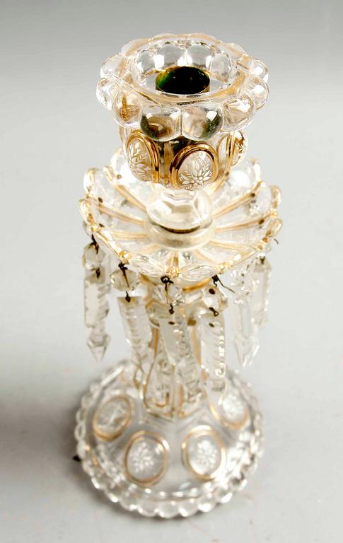 LJUSSTAKAR, ett par, glas, 1800/1900-tal.
