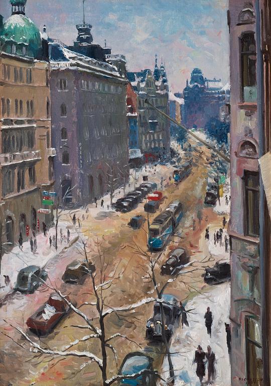 Bernhard Oscarsson, Vinter view over Birger Jarlsgatan.