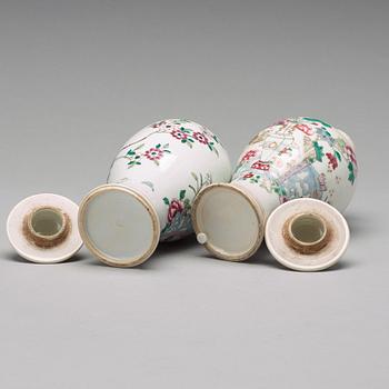 A pair of famille rose vases with covers, Qing dynasty, Qianlong (1736-95).