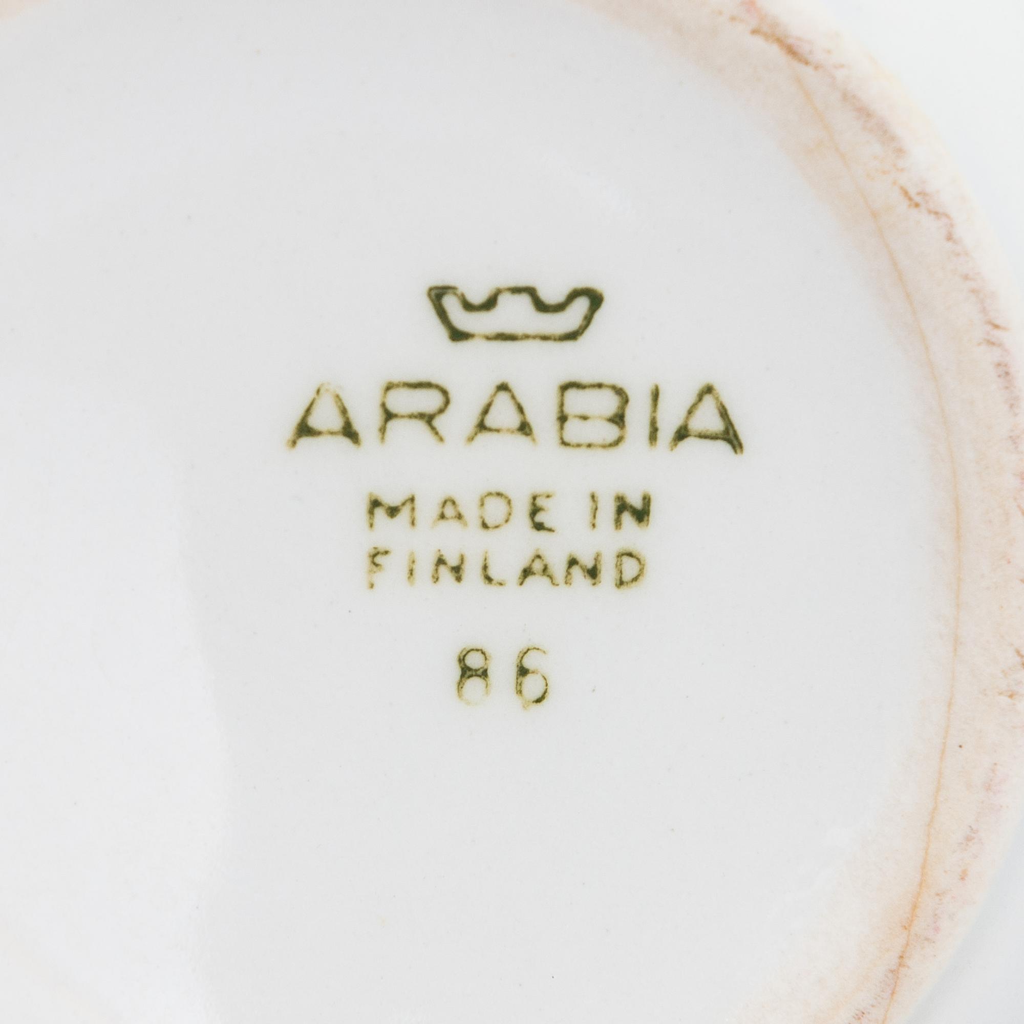 A porcelain cup, plate and soup bowl. Arabia, Finland, mid 20th century.