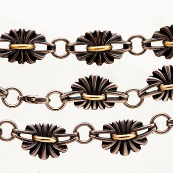 Georg Jensen necklace and bracelet, sterling silver and 18K gold, nr 394.