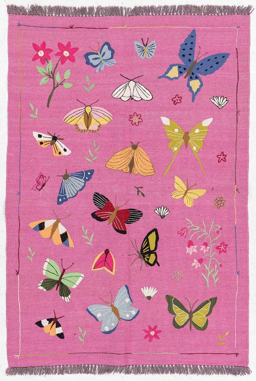 Rug, hand-embroidered Kelim, ca. 185 x 125 cm.