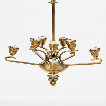 A ceiling brass lamp, ca 1930-/40's.