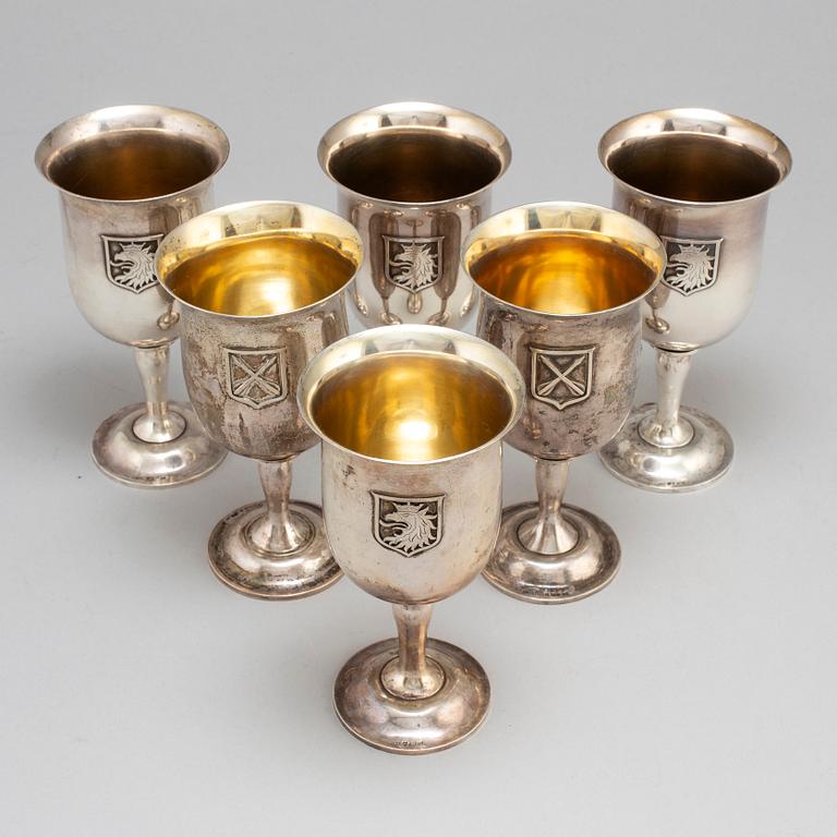 A set of six 20th century silver cups, mark of CGH, Stockholm 1957.