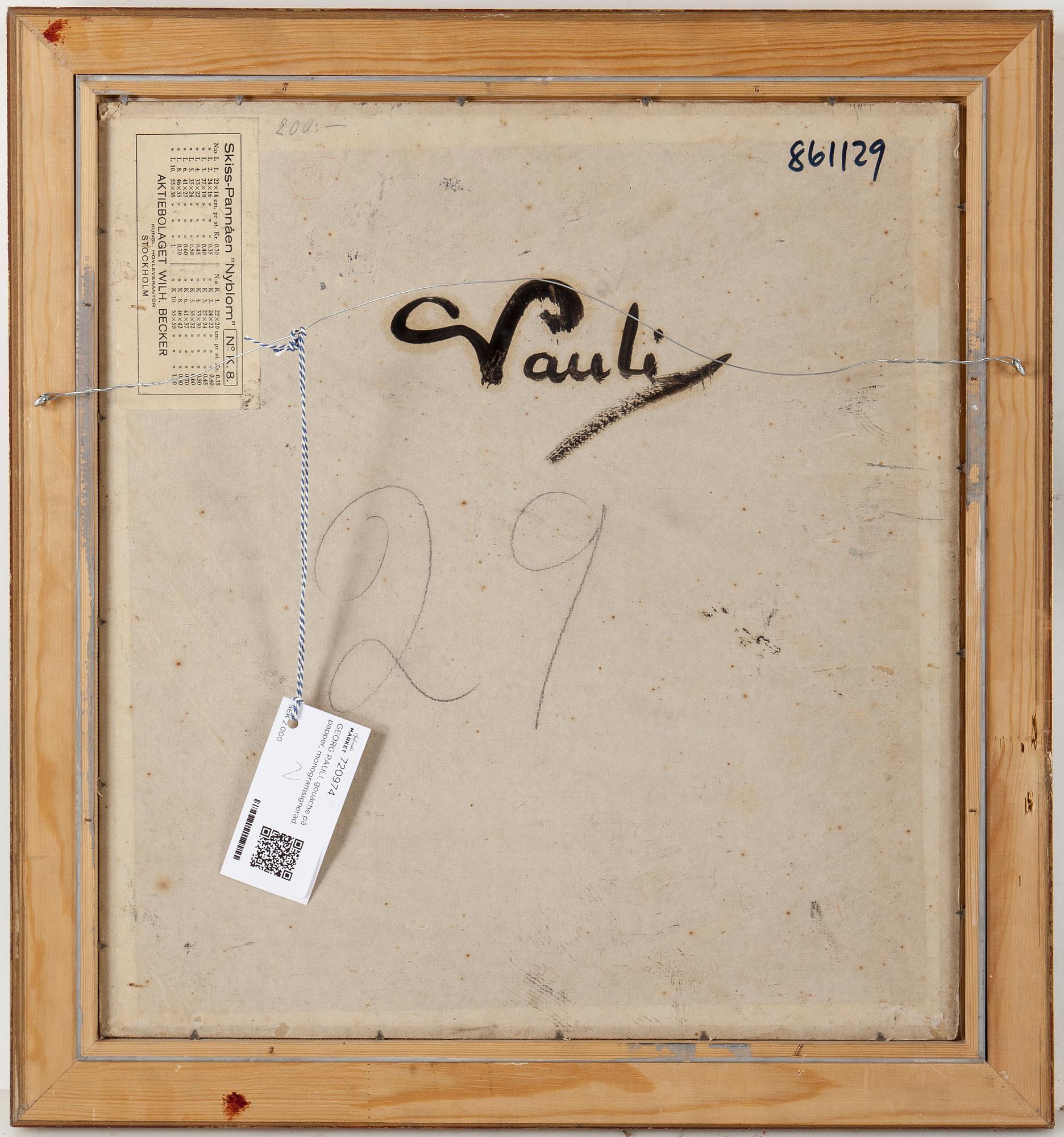 GEORG PAULI, gouache på papper, signerad GP.