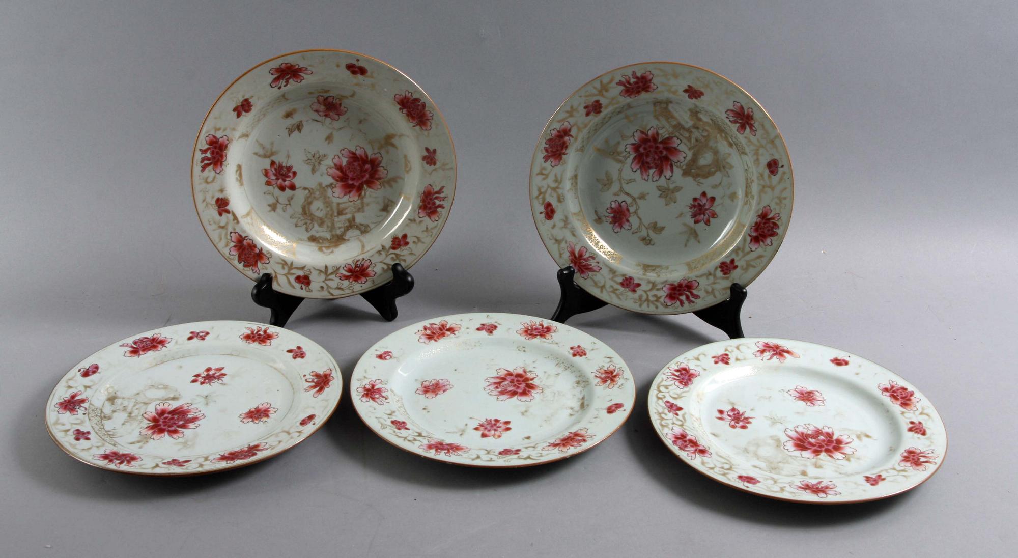 TALLRIKAR, 3+2, porslin. Kina 1700-tal.