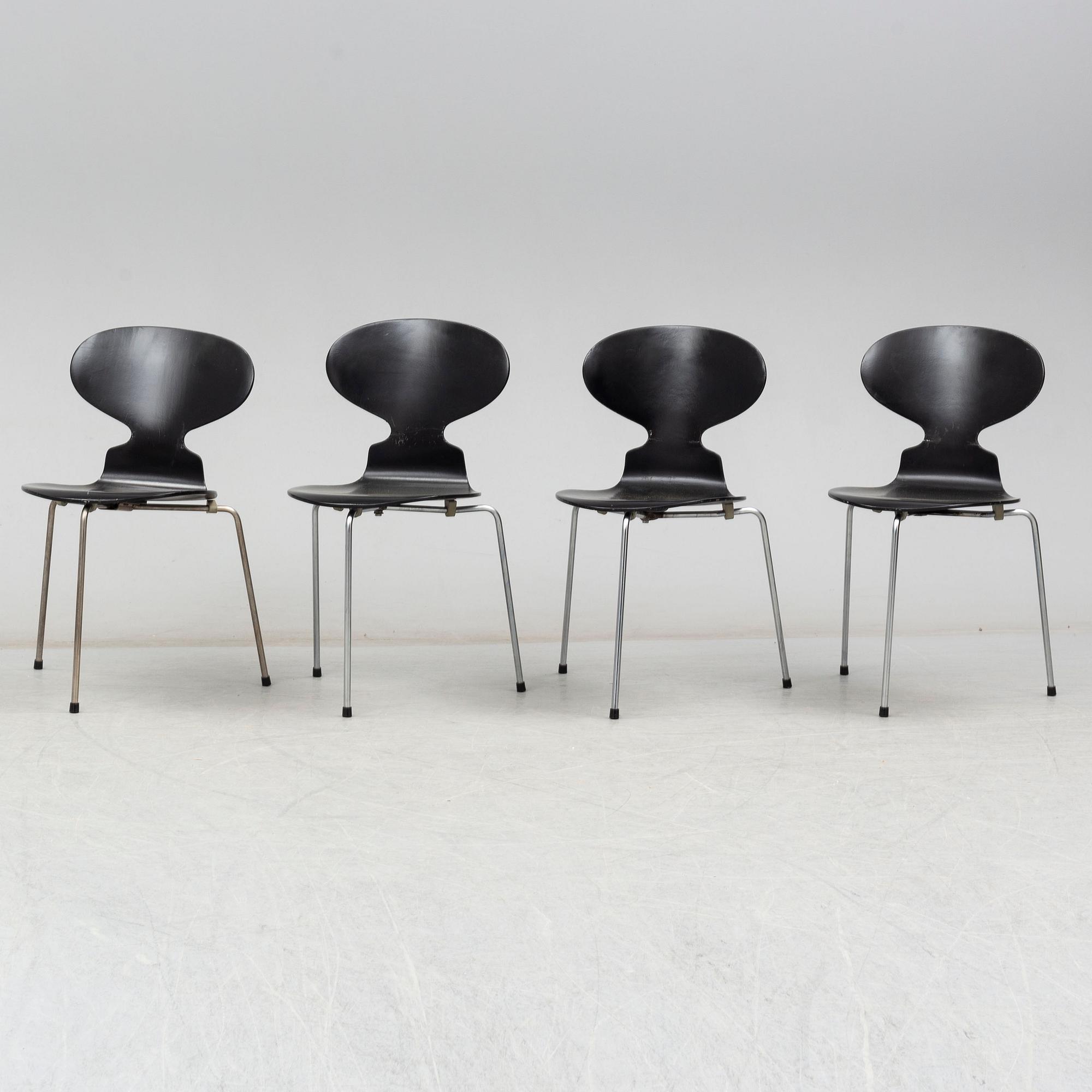 ARNE JACOBSEN, stolar, 4 st, "Myran", Fritz Hansen, Danmark, 1950/60-tal.